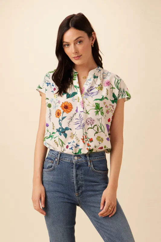 Renata Washable Silk Blouse - Stella Floral White sold by Amour Vert