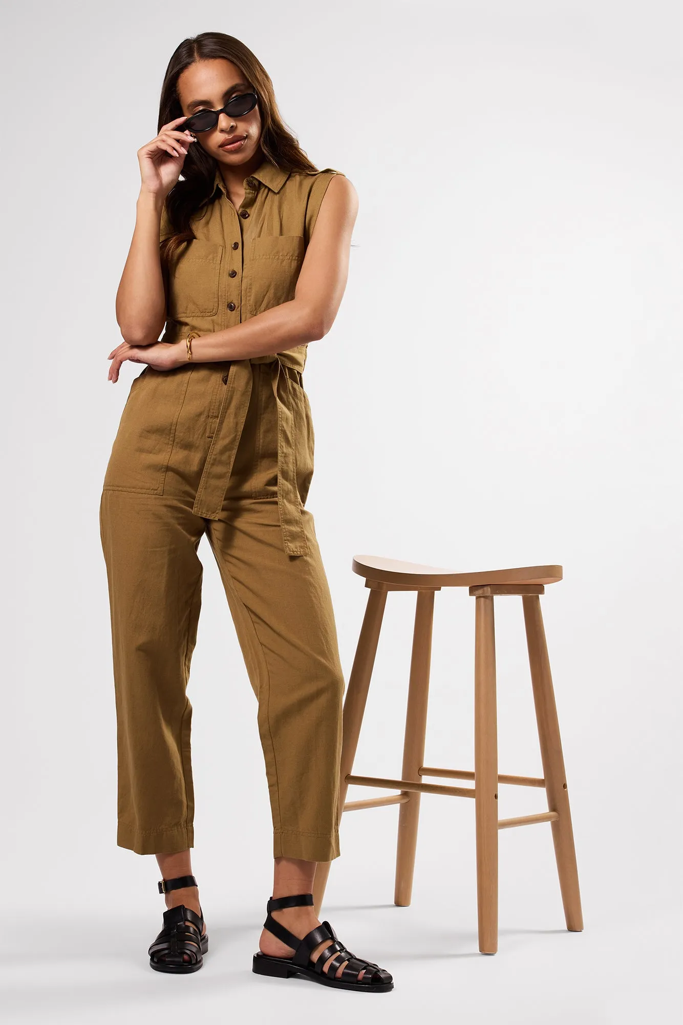 Sienna Cotton Linen Jumpsuit - Elm sold by Amour Vert product image thumbnail 3