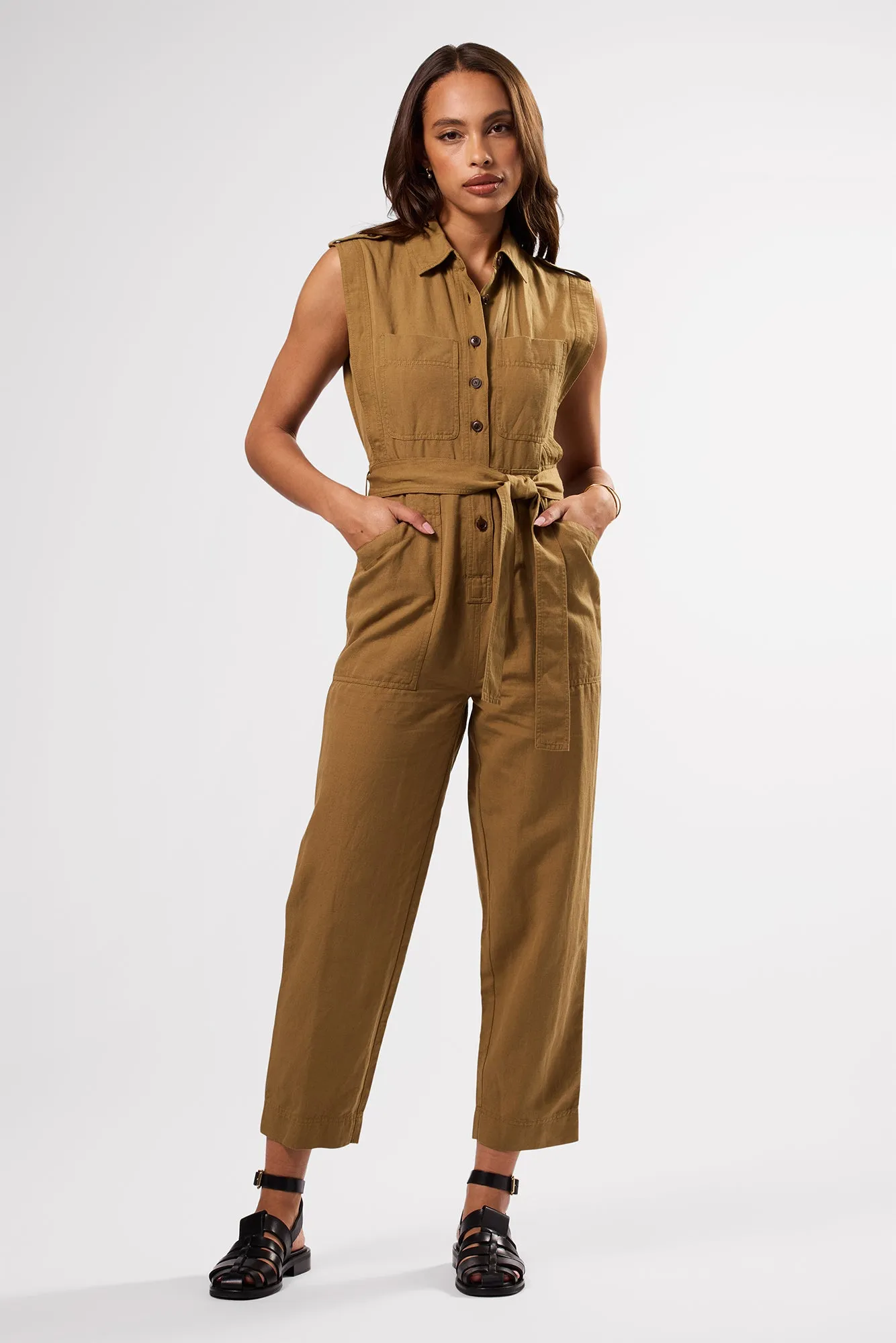 Sienna Cotton Linen Jumpsuit - Elm sold by Amour Vert