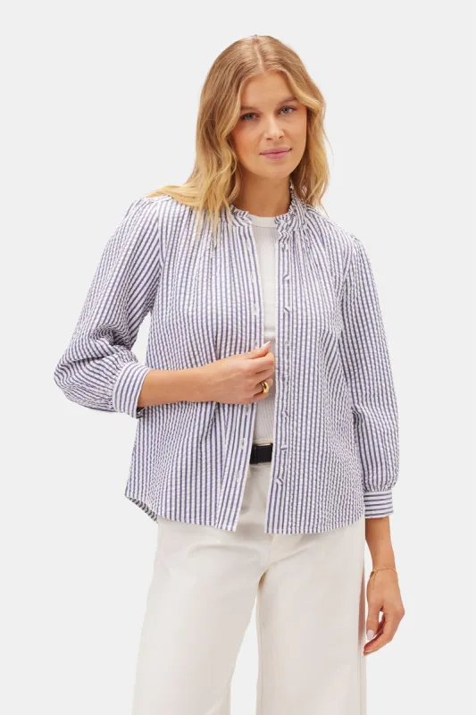 Charlotte Seersucker Blouse - Brittany Stripe Blue sold by Amour Vert