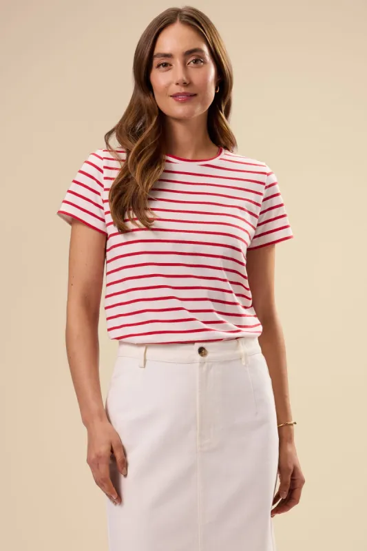Berkeley Organic Cotton Tee - Ivory Red Stripe sold by Amour Vert