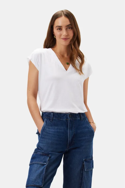 V Neck Solid Tee - White sold by Amour Vert