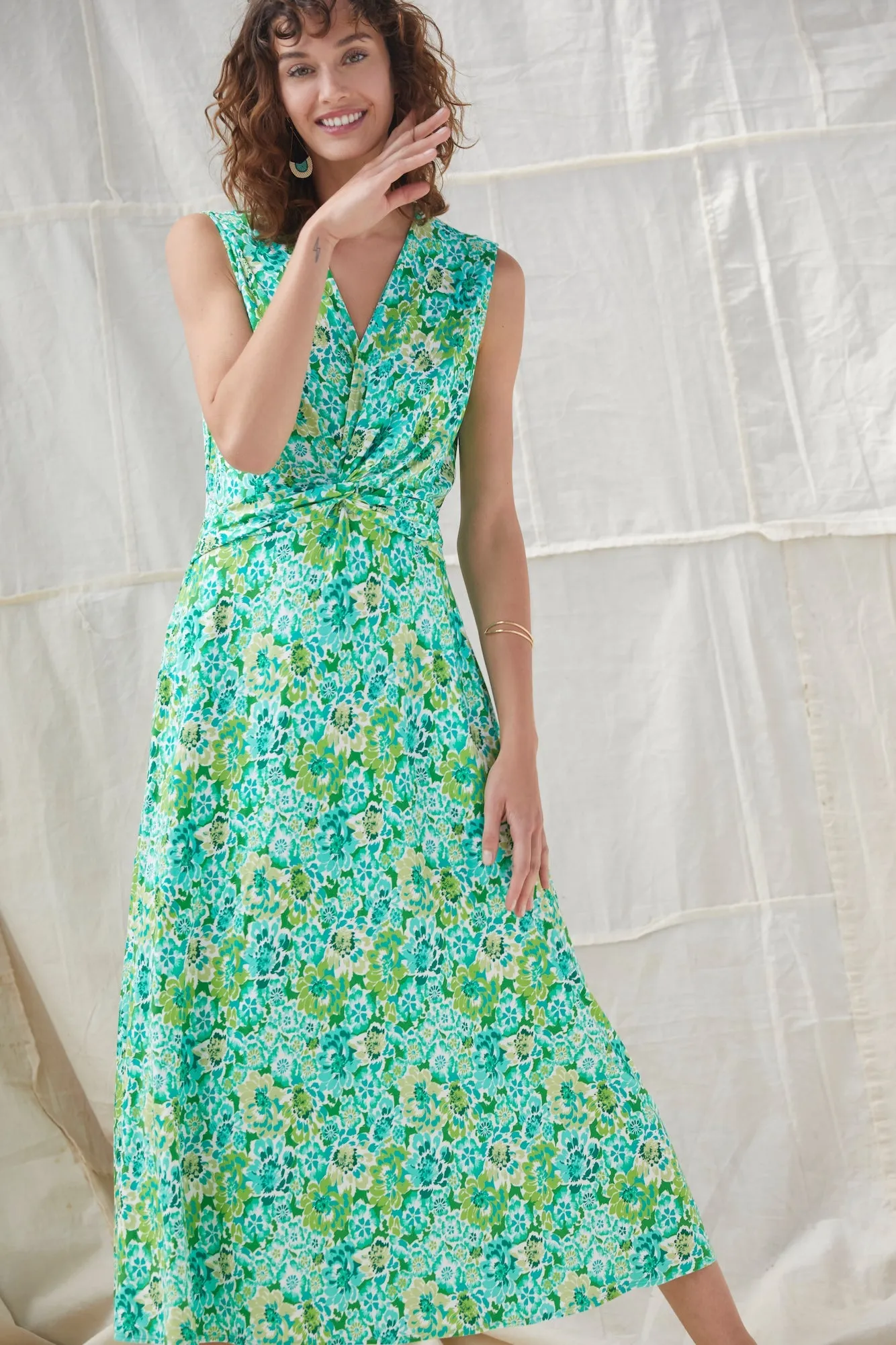 Olive Knit Midi Dress - Naples Floral sold by Amour Vert