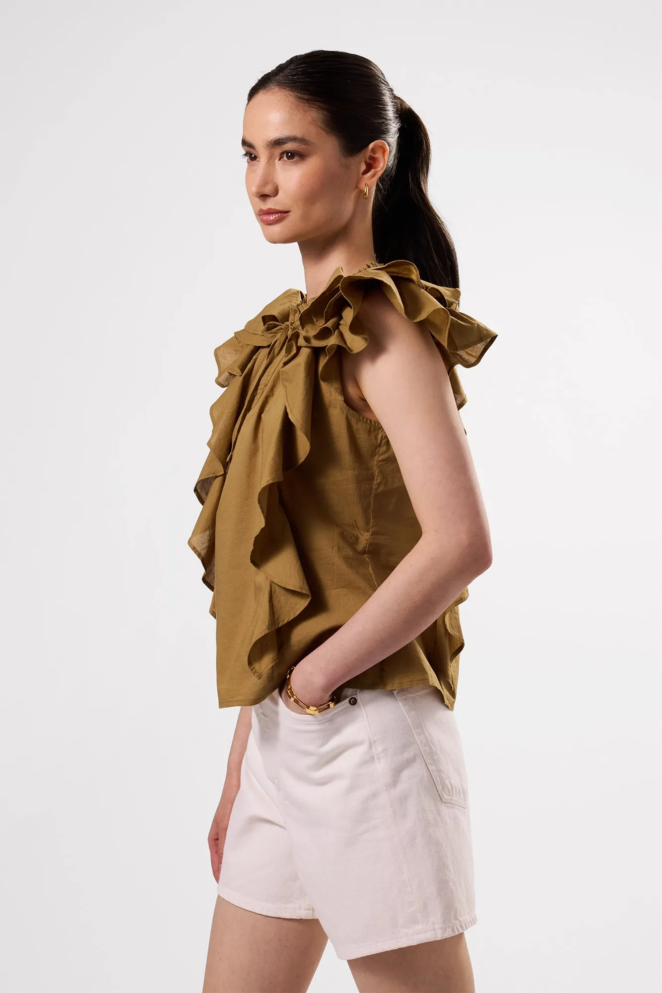 Ruffle Sleeve Top - Elm sold by Amour Vert product image thumbnail 3