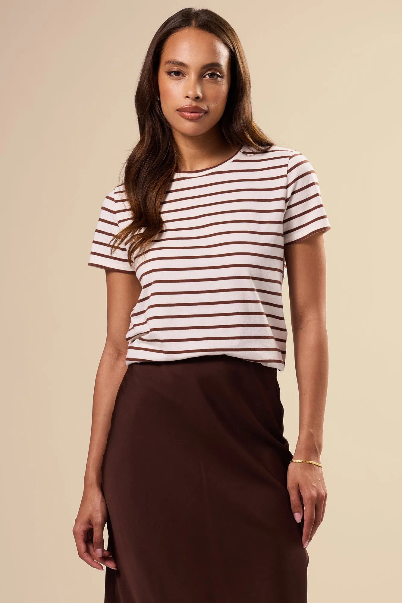 Berkeley Organic Cotton Tee - Ivory Espresso Stripe sold by Amour Vert