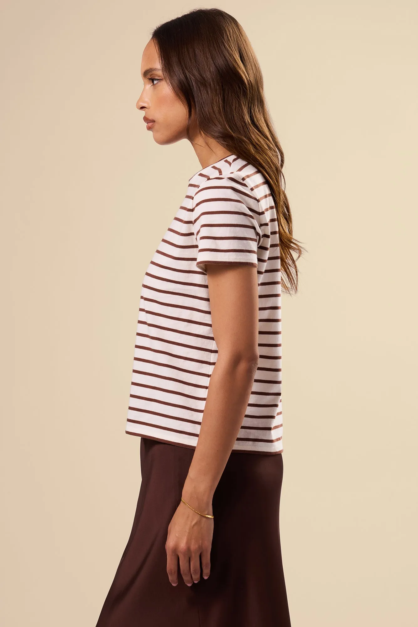 Berkeley Organic Cotton Tee - Ivory Espresso Stripe sold by Amour Vert product image thumbnail 3