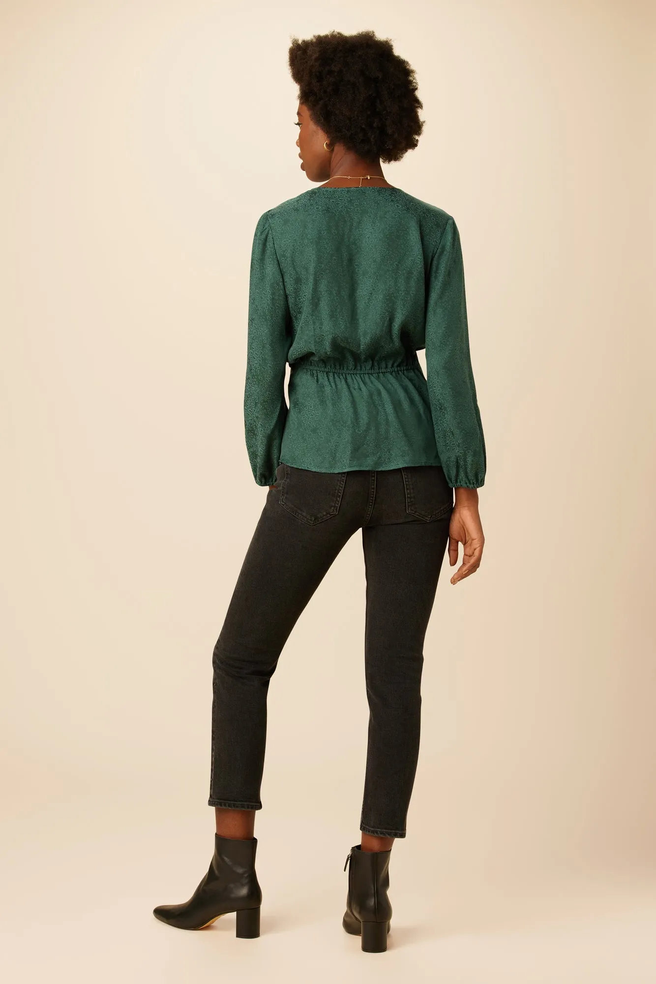 Clemence Cupro Viscose Jacquard Blouse - Darkest Spruce - ReAmour sold by Amour Vert product image thumbnail 3