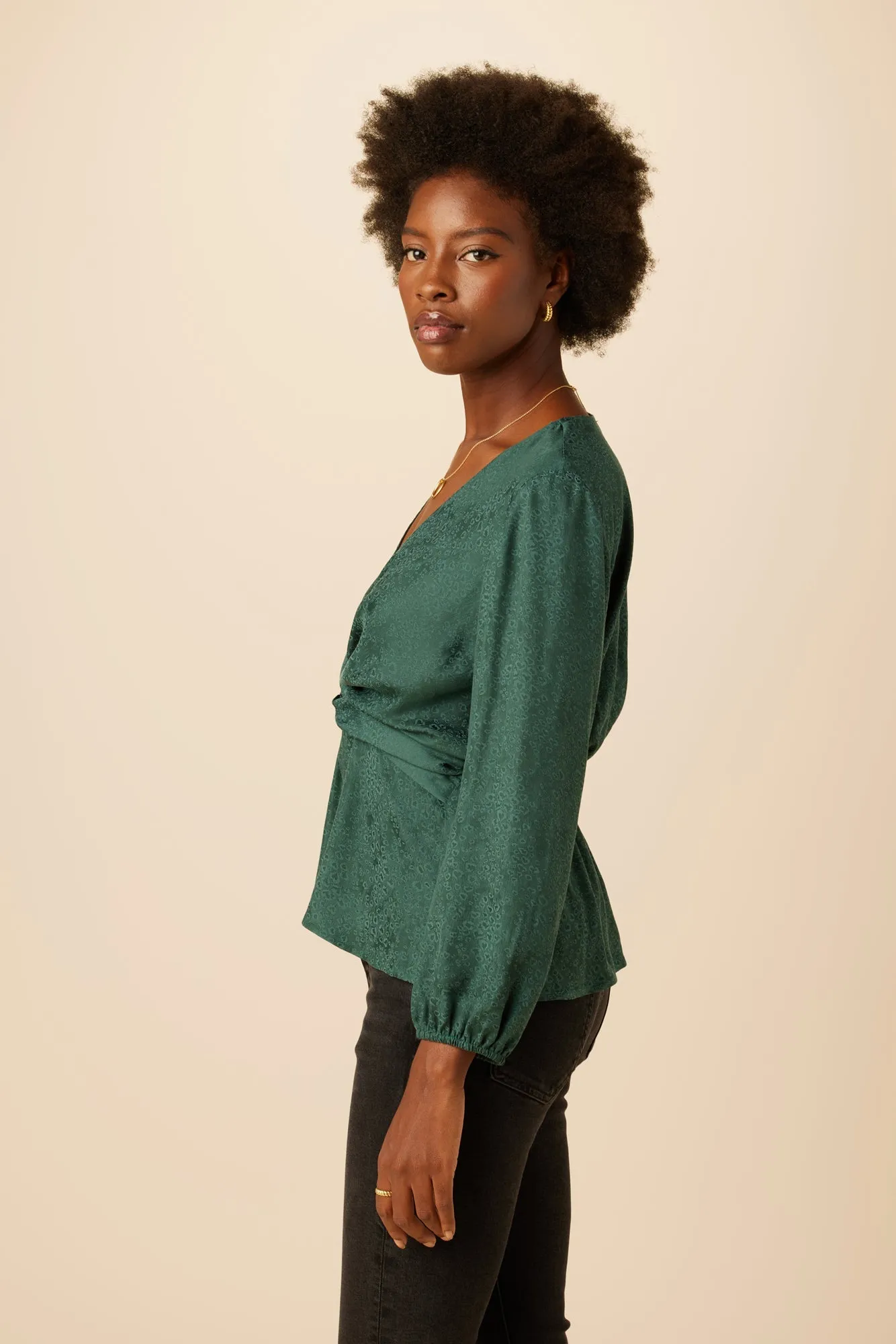 Clemence Cupro Viscose Jacquard Blouse - Darkest Spruce - ReAmour sold by Amour Vert product image thumbnail 2