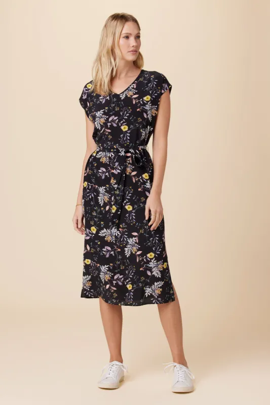 Cindra Washable Silk Midi Dress - French Jardin Black sold by Amour Vert