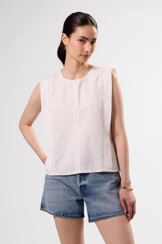 Detailed Cotton Linen Tank Top - White sold by Amour Vert