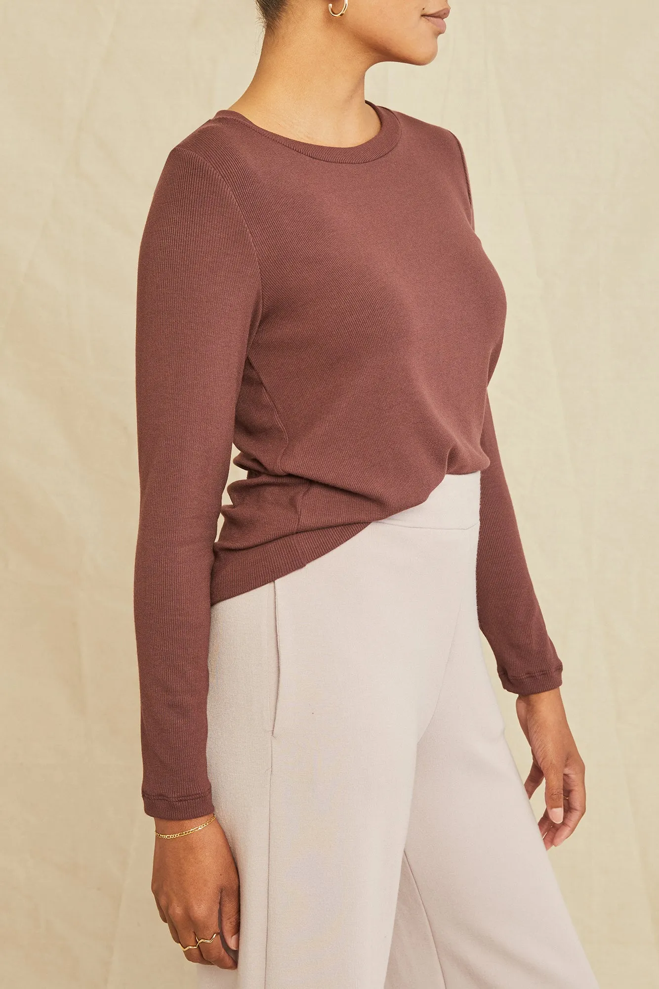 Berkeley Long Sleeve Dream Rib Tee - Mocha sold by Amour Vert product image thumbnail 2