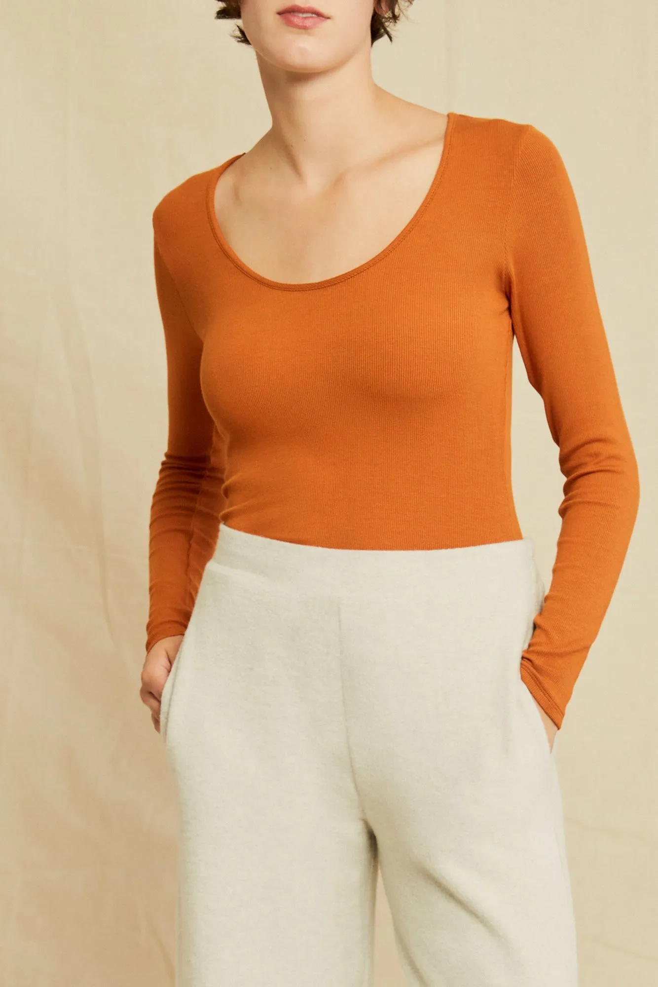 Itana Long Sleeve Dream Rib Tee - Umber sold by Amour Vert