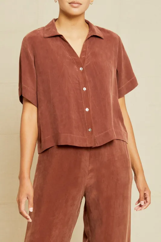 Monroe Cottonseed Cupro Pajama Top - Earth sold by Amour Vert