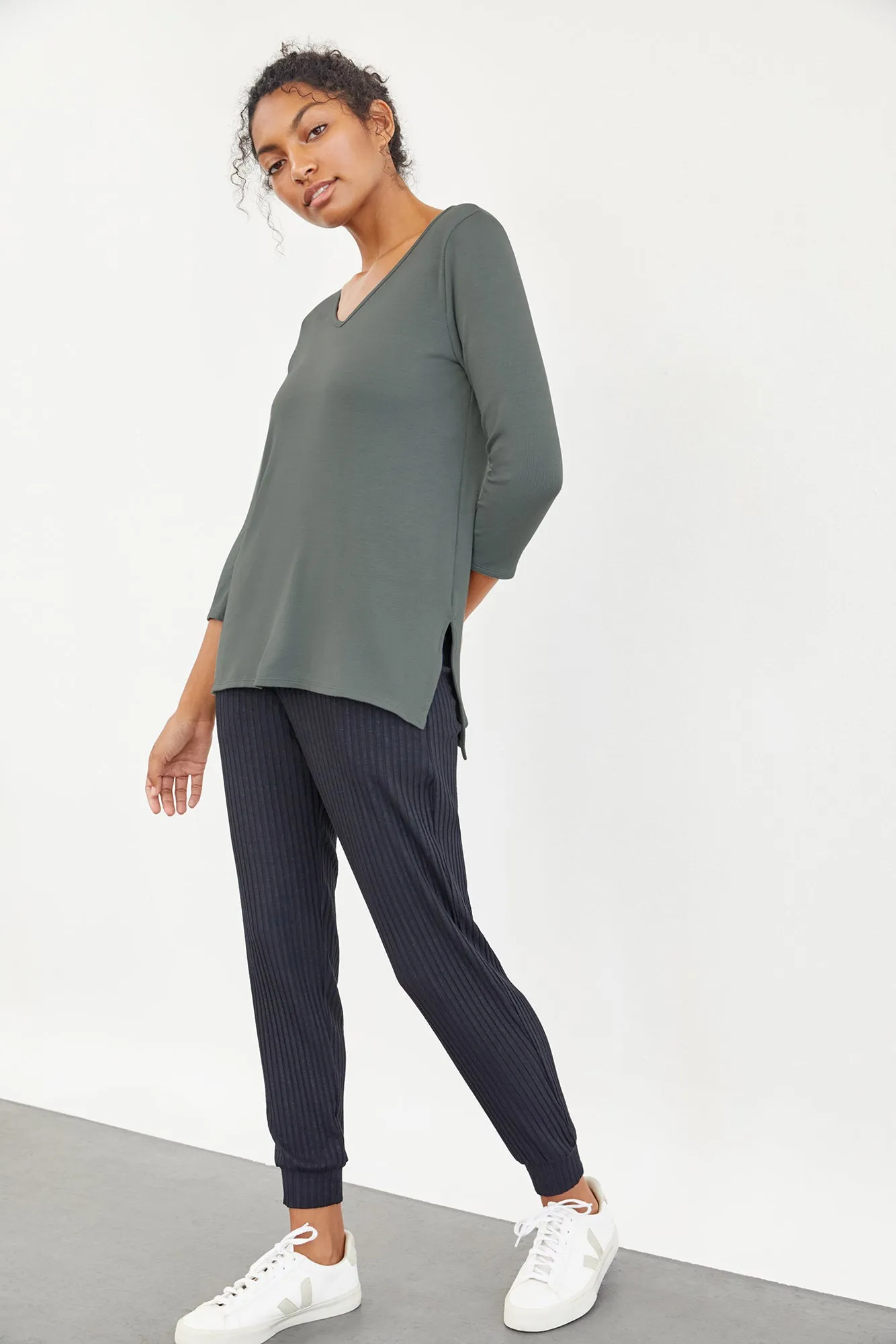 Celine 3/4 Sleeve Dream Rib Tee - Moss sold by Amour Vert product image thumbnail 2