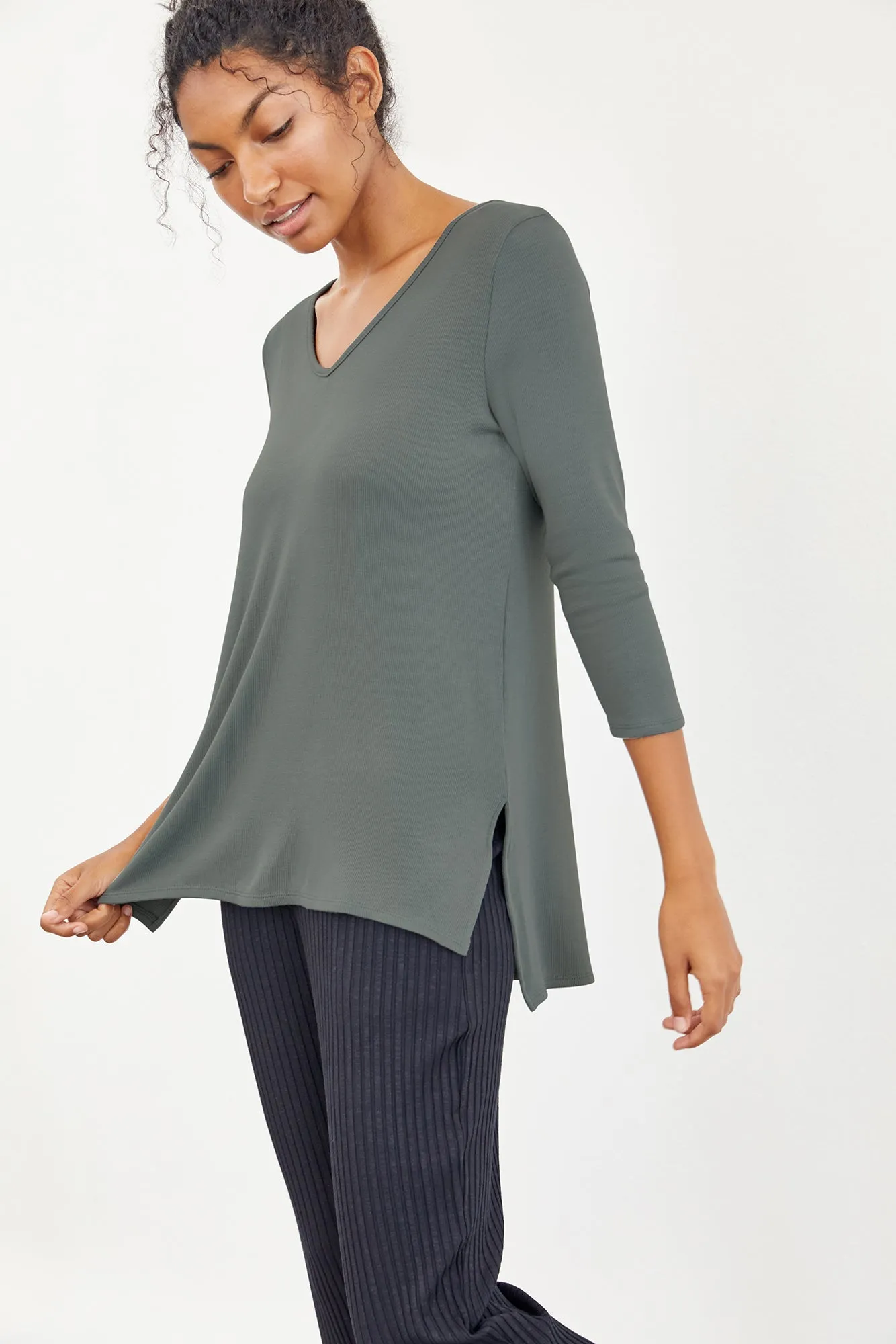 Celine 3/4 Sleeve Dream Rib Tee - Moss sold by Amour Vert