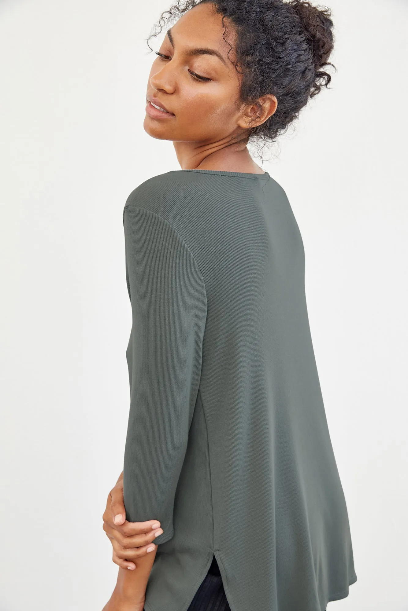 Celine 3/4 Sleeve Dream Rib Tee - Moss sold by Amour Vert product image thumbnail 3