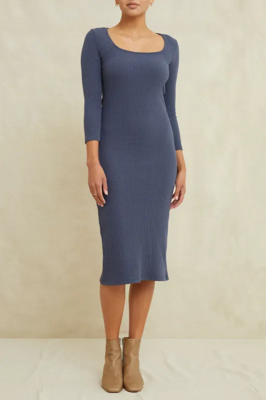 Perry Pointelle Rib Dress - Pacific Blue made by Amour Vert