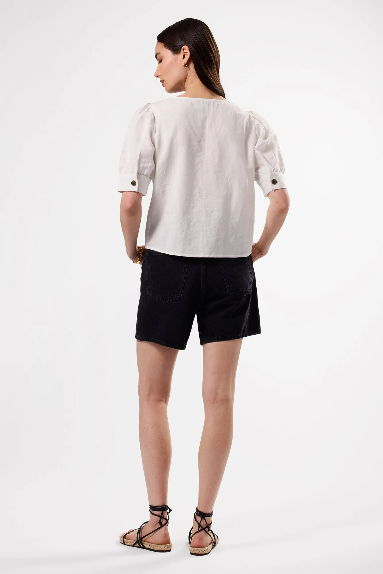 V Neck Cuff Sleeved Blouse - White sold by Amour Vert product image thumbnail 5