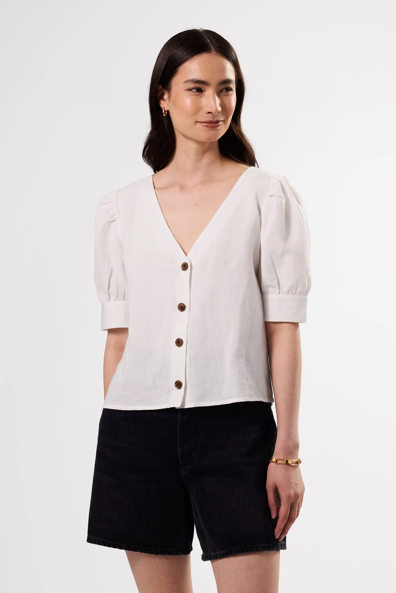 V Neck Cuff Sleeved Blouse - White sold by Amour Vert product image thumbnail 3