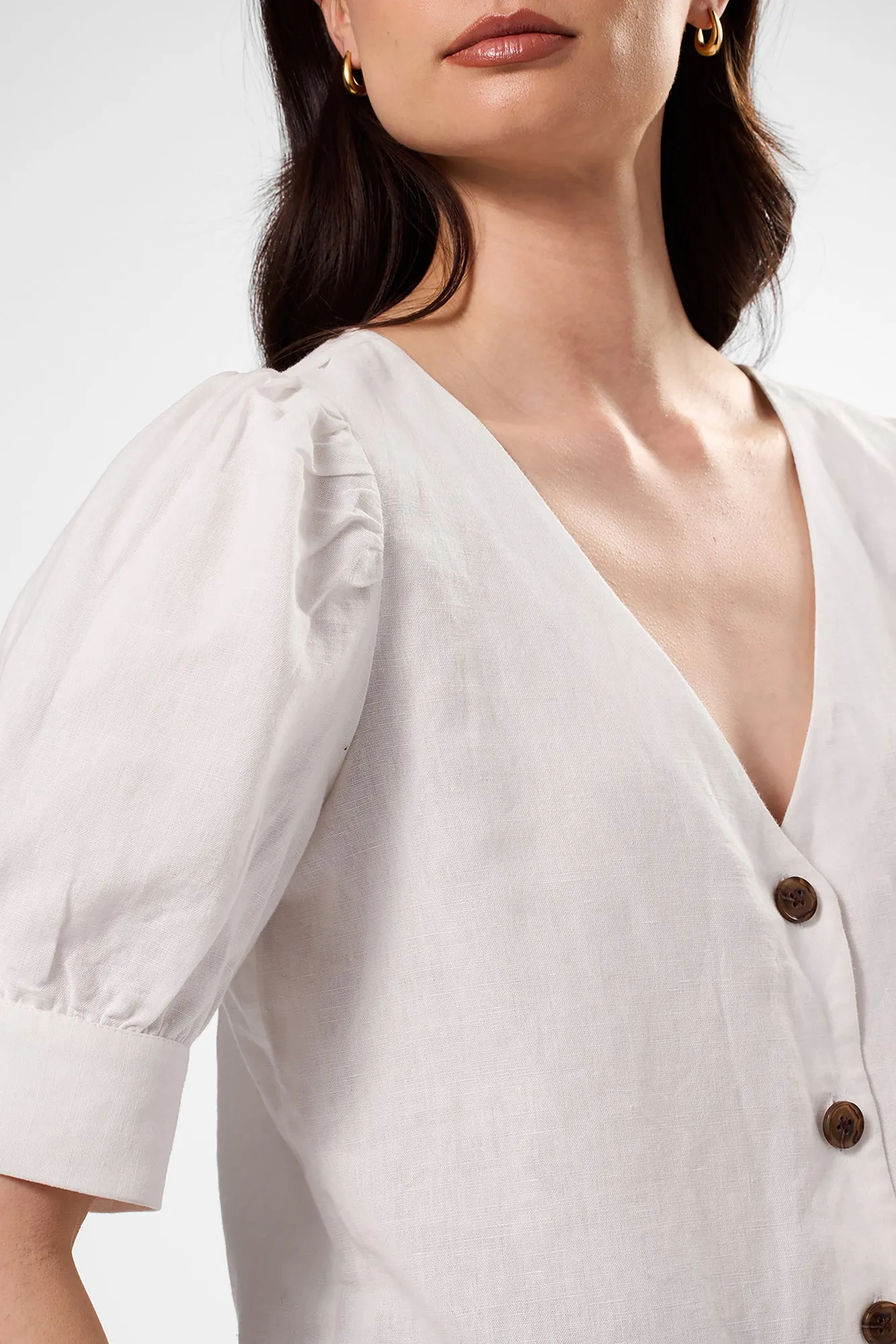 V Neck Cuff Sleeved Blouse - White sold by Amour Vert product image thumbnail 2