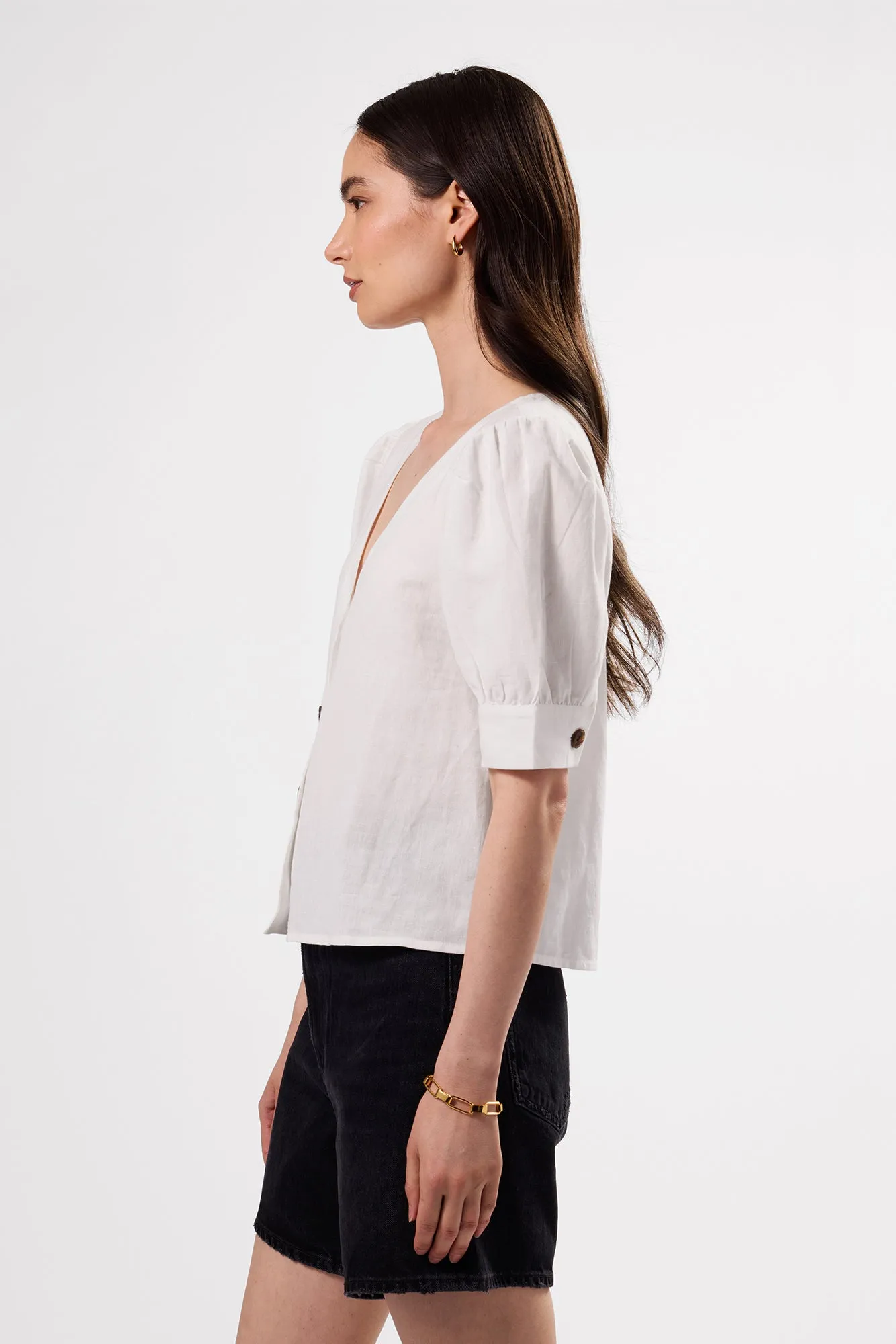 V Neck Cuff Sleeved Blouse - White sold by Amour Vert product image thumbnail 4