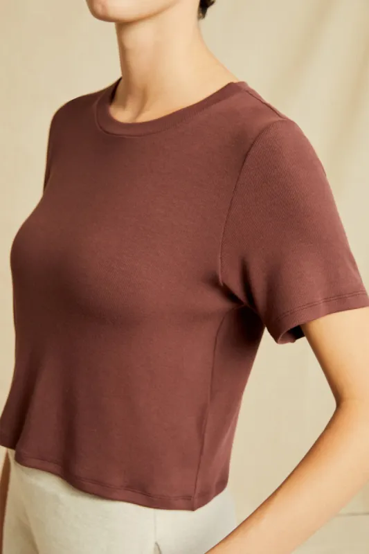 Tara Dream Rib Cropped Tee - Mocha sold by Amour Vert