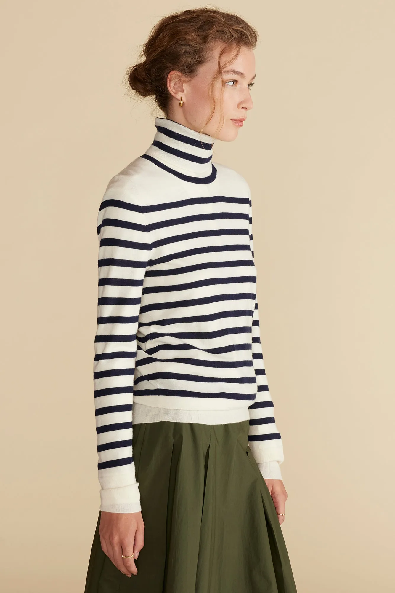 Carrie Turtleneck Cashmere Sweater - Ivory and Navy Blue Stripe sold by Amour Vert product image thumbnail 4
