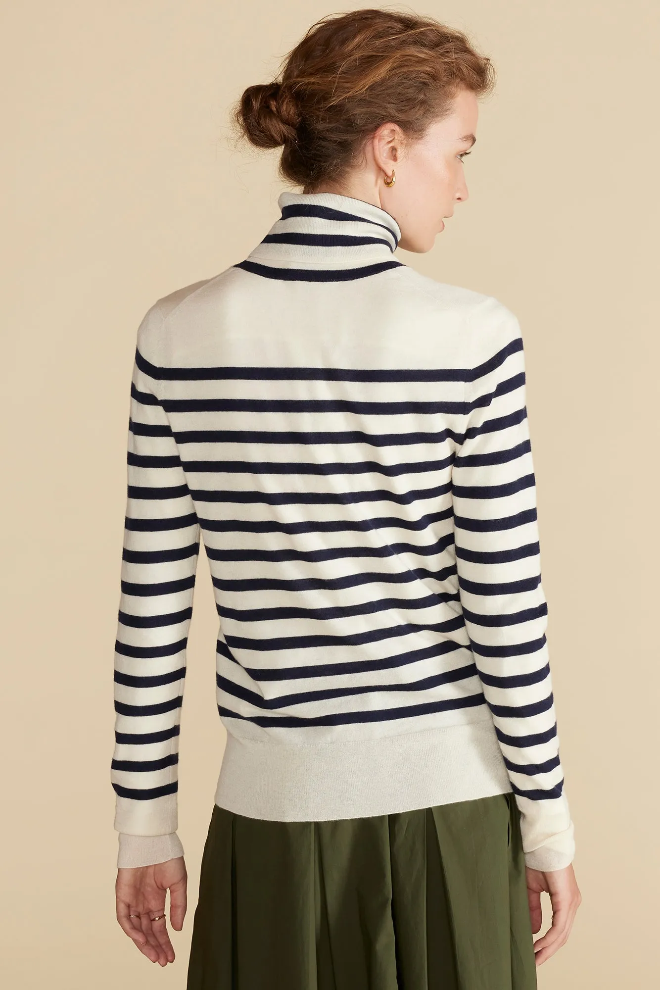 Carrie Turtleneck Cashmere Sweater - Ivory and Navy Blue Stripe sold by Amour Vert product image thumbnail 5