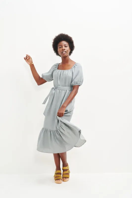 Michelle Linen Midi Dress - Eucalyptus sold by Amour Vert