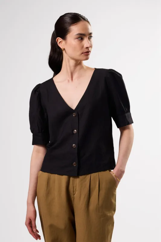 V Neck Cuff Sleeved Blouse - Black sold by Amour Vert