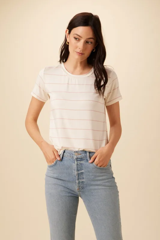 Berkeley Modal Tee - Havana Stripe Rose sold by Amour Vert