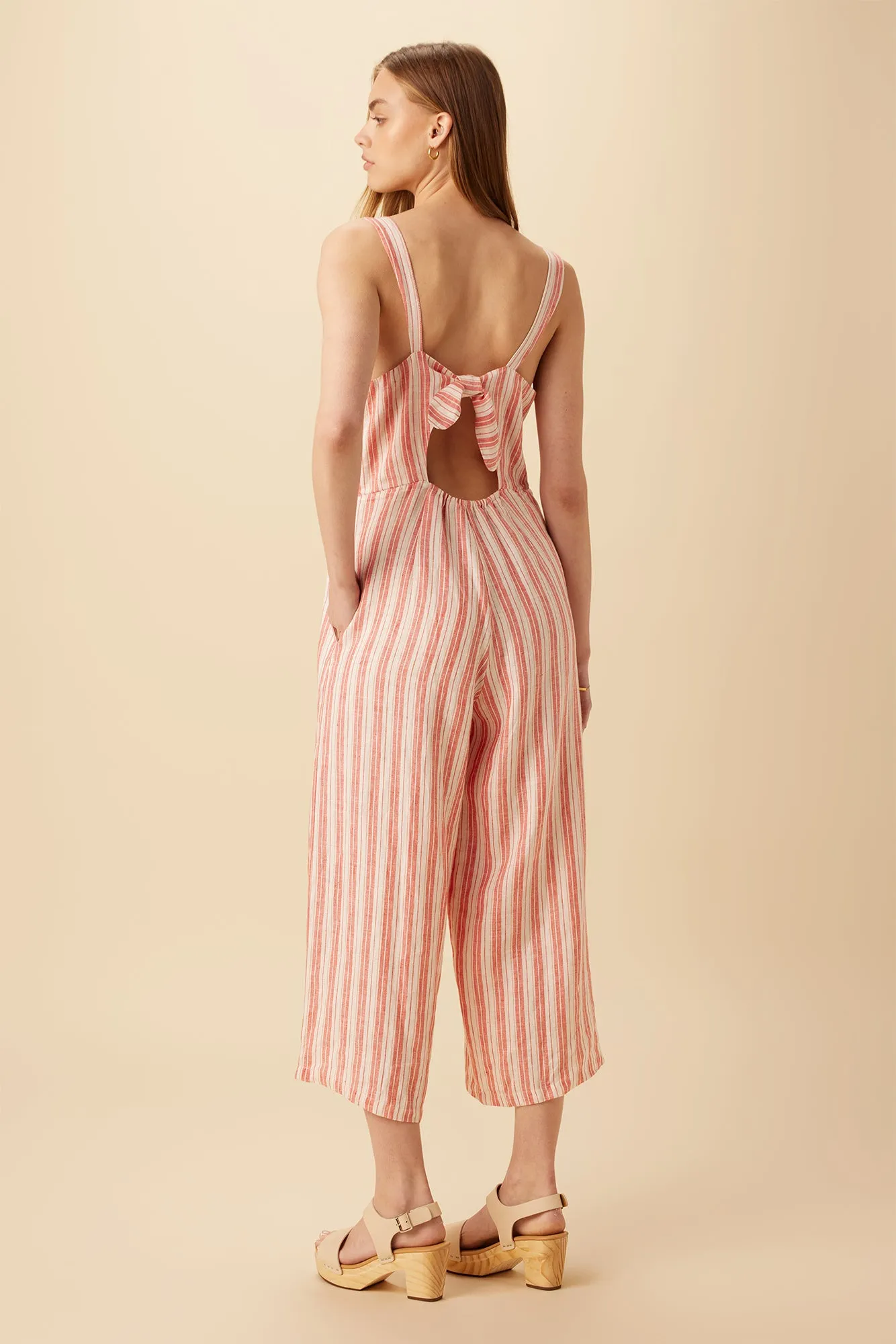 Taya Linen Jumpsuit - Rust Natural Stripe sold by Amour Vert product image thumbnail 3