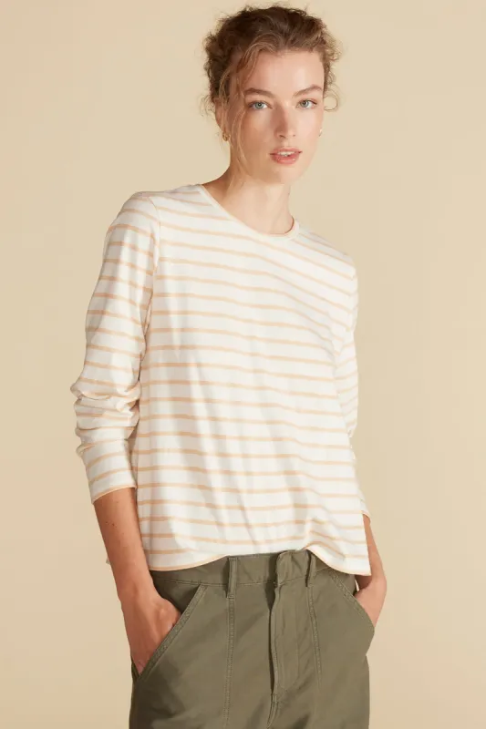 Berkeley Long Sleeve Tee - Ivory and Biscotti Beige Stripe sold by Amour Vert