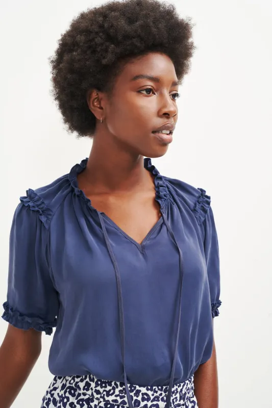 Zuri Cupro Blouse - Ocean sold by Amour Vert