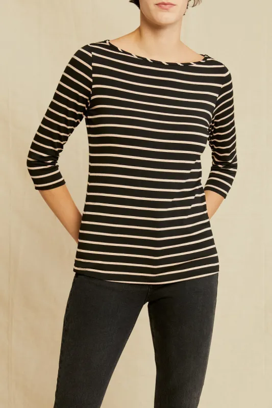 Francoise 3/4 Sleeve Modal Tee - Black and Rose sold by Amour Vert