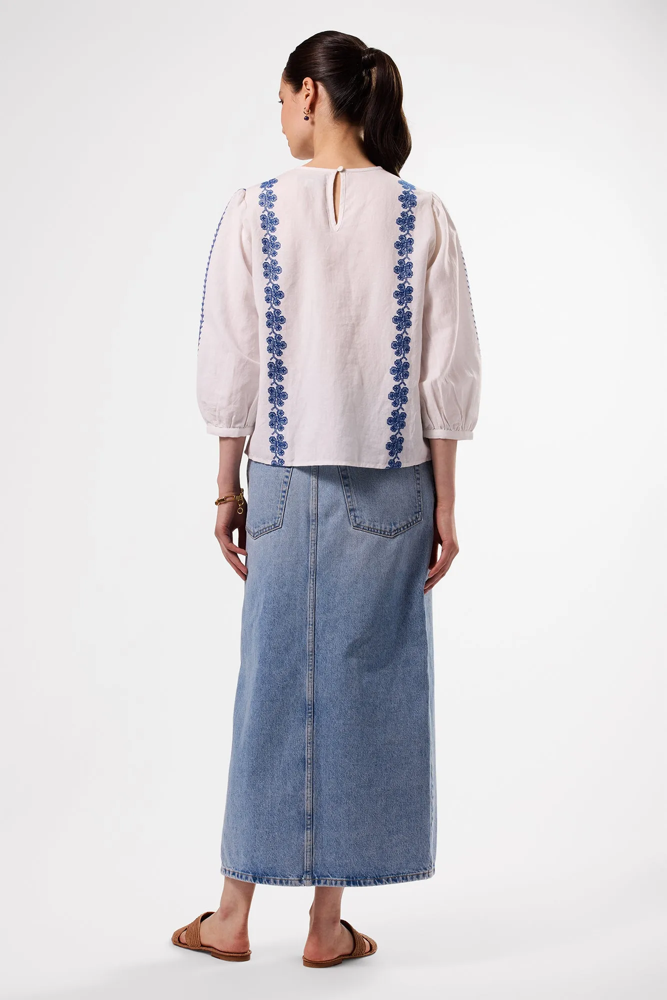 Placed Embroidery Blouse - White Cobalt Embroidery sold by Amour Vert product image thumbnail 5