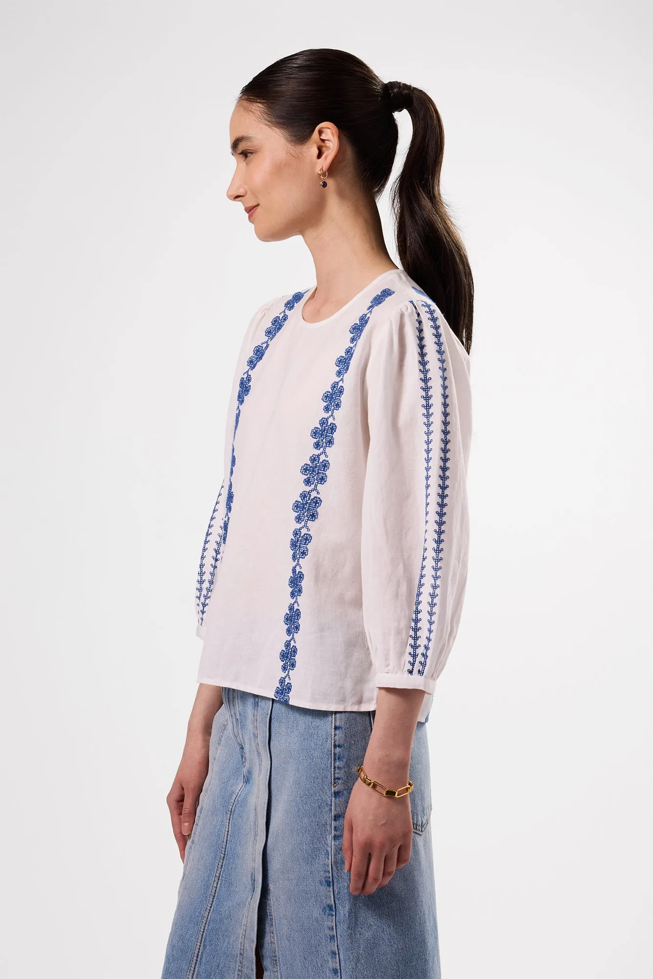 Placed Embroidery Blouse - White Cobalt Embroidery sold by Amour Vert product image thumbnail 4