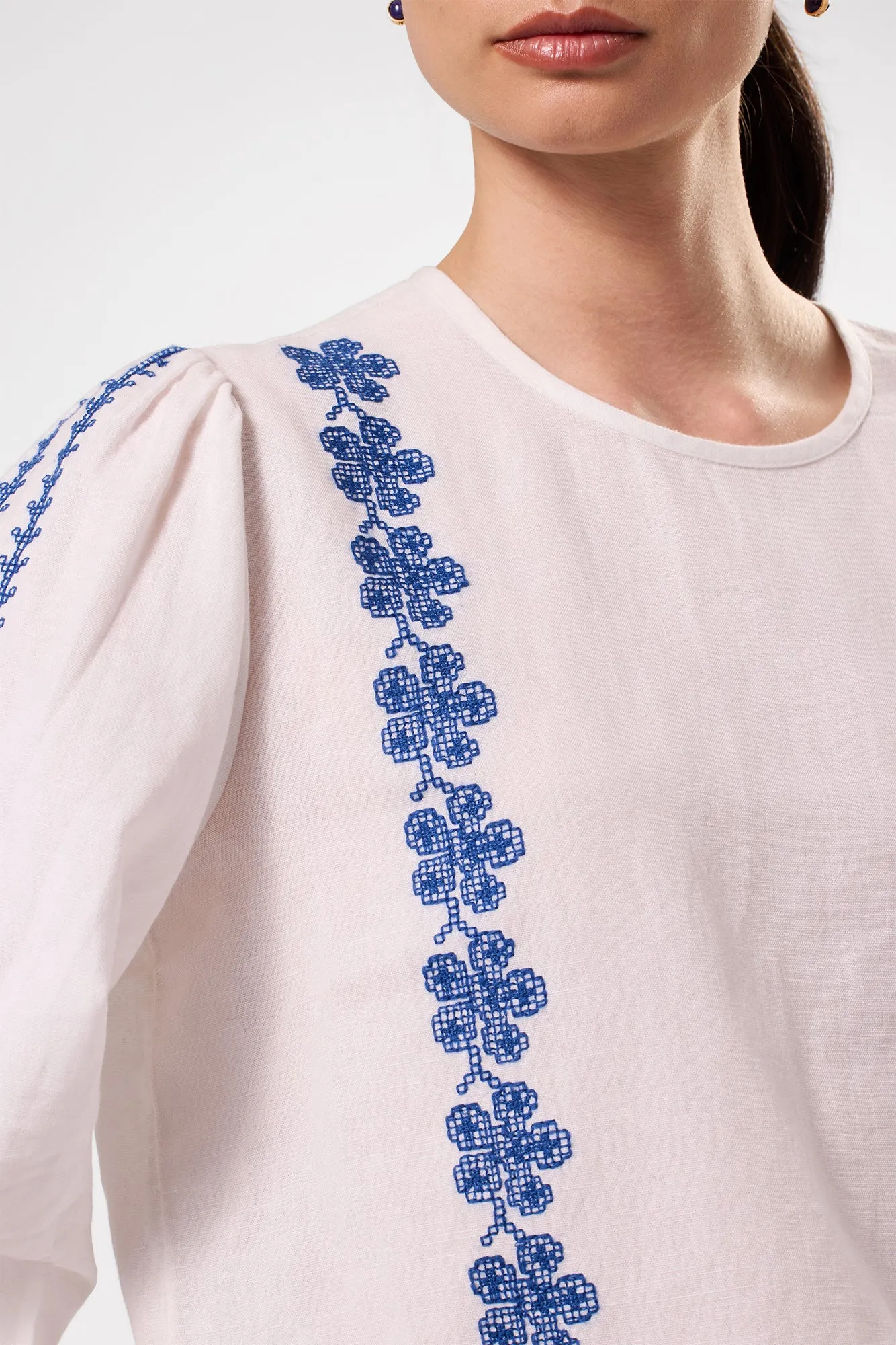 Placed Embroidery Blouse - White Cobalt Embroidery sold by Amour Vert product image thumbnail 2