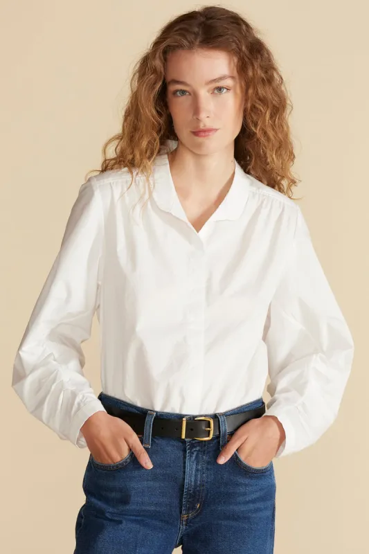 Averi Pleated Poplin Blouse - White sold by Amour Vert