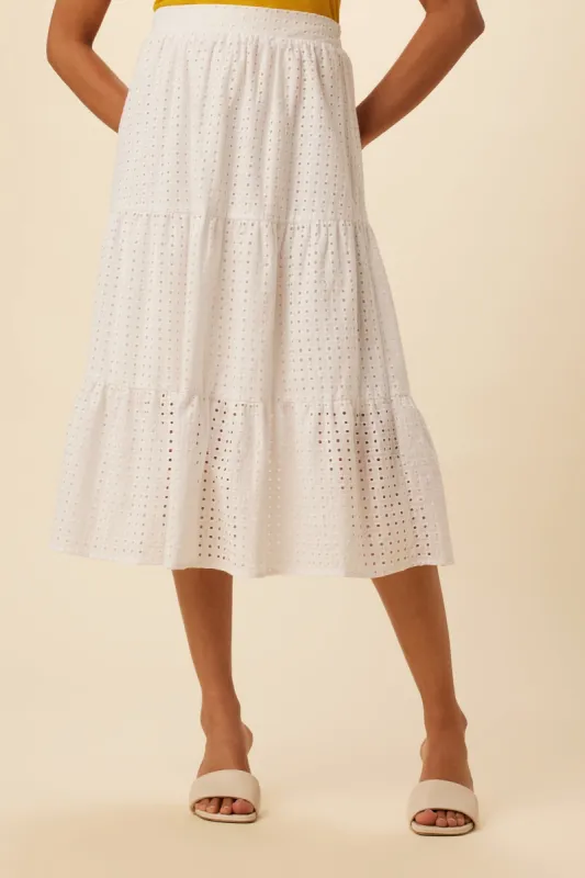 Cameron Cotton Eyelet Midi Skirt - White - ReAmour sold by Amour Vert