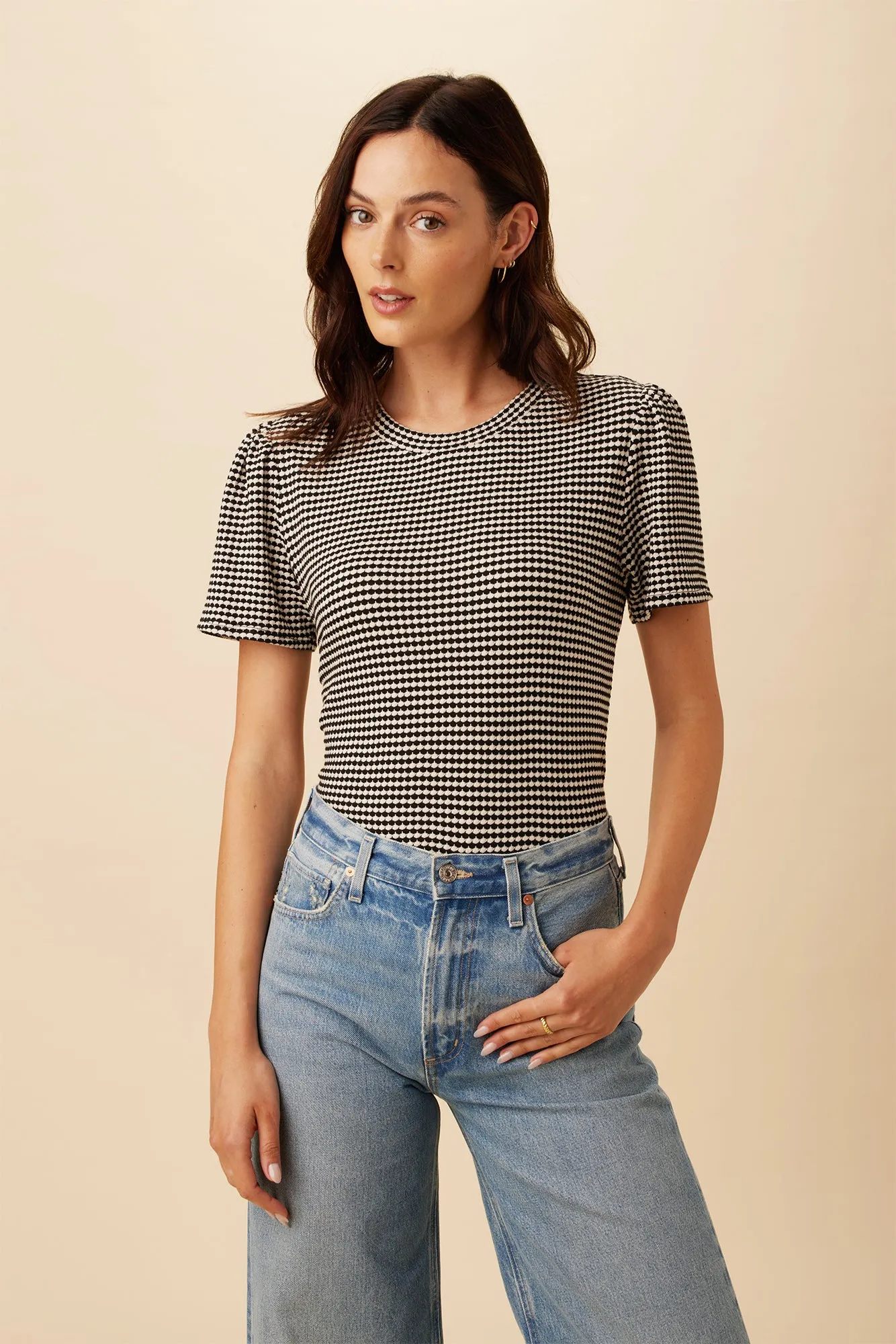 Odilia Scallop Knit Tee - Natural Black sold by Amour Vert