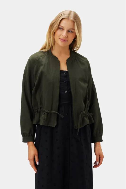 James Cotton Linen Bomber Jacket - Olive Green sold by Amour Vert
