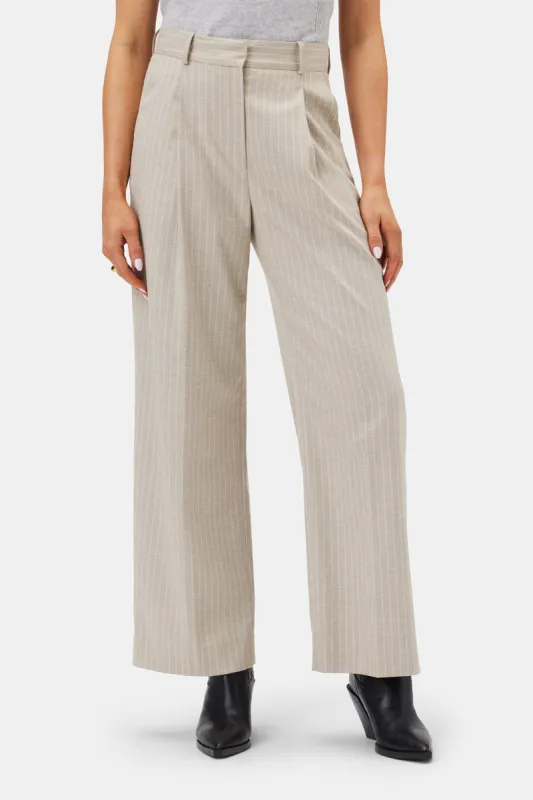 Pleated Wide Leg Trouser - San Diego Stripe Natural sold by Amour Vert