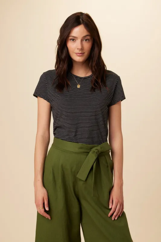 Leif Tencel Slub Tee - Gigi Black Stripe sold by Amour Vert