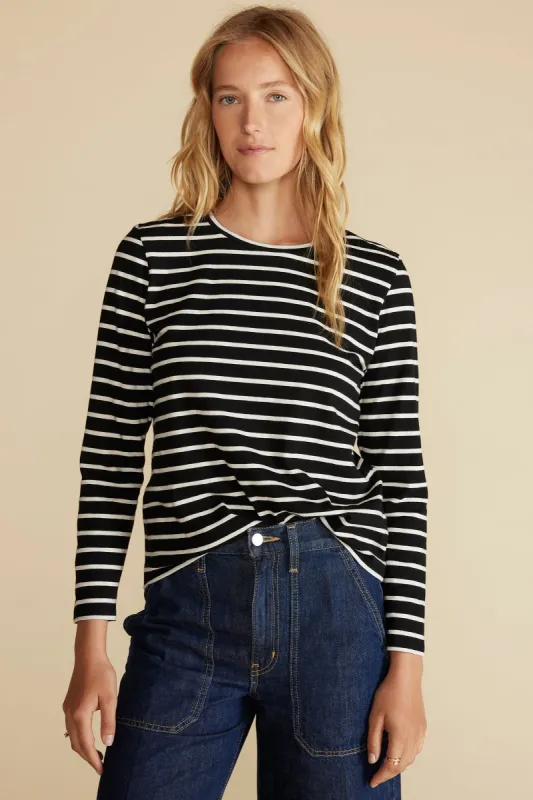 Berkeley Long Sleeve Tee - Black and Ivory Stripe sold by Amour Vert