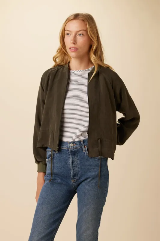 Roux Mixed Cupro Jacket - Olive sold by Amour Vert