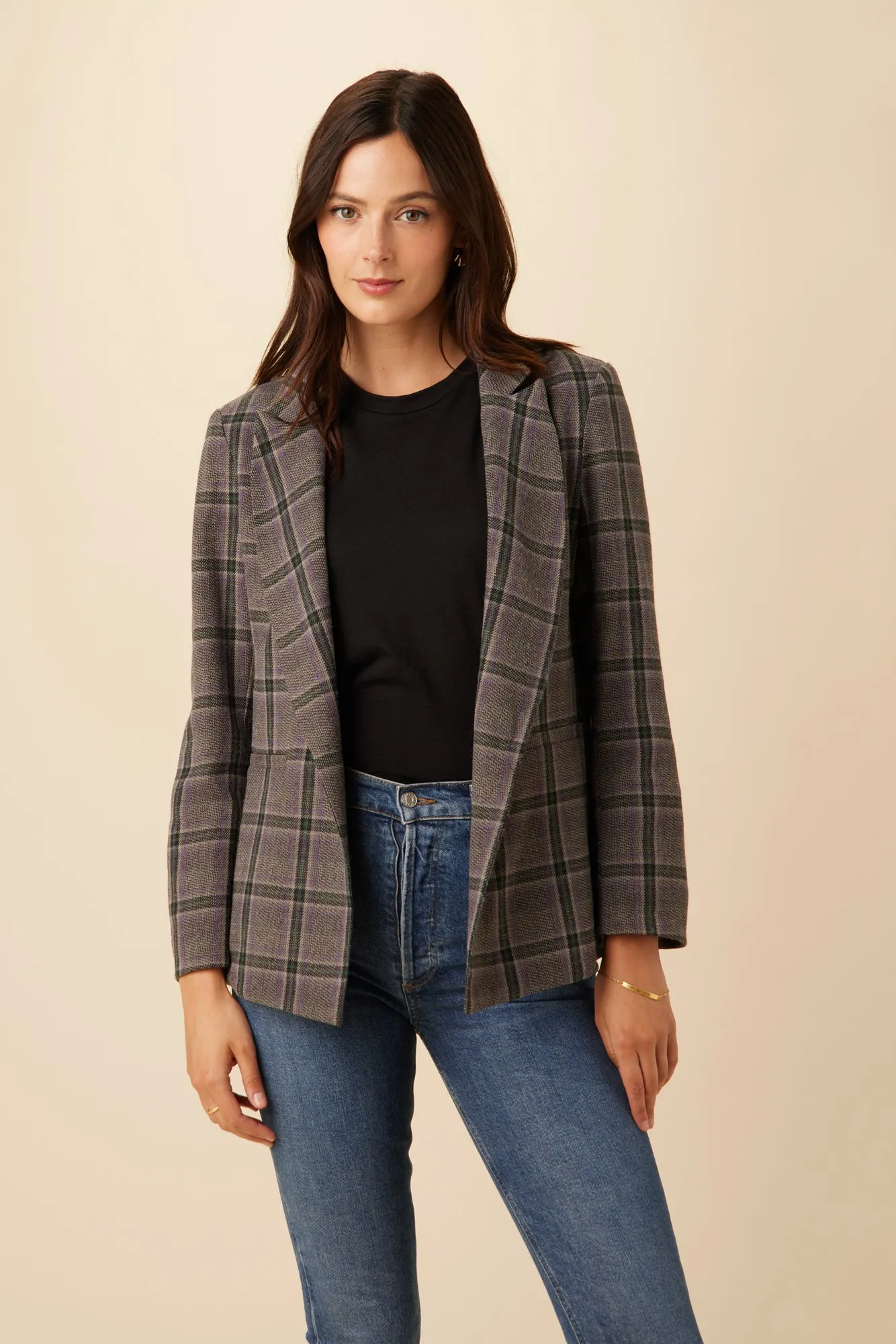 Pippa Upcycled Wool Blazer - Purple Plaid sold by Amour Vert