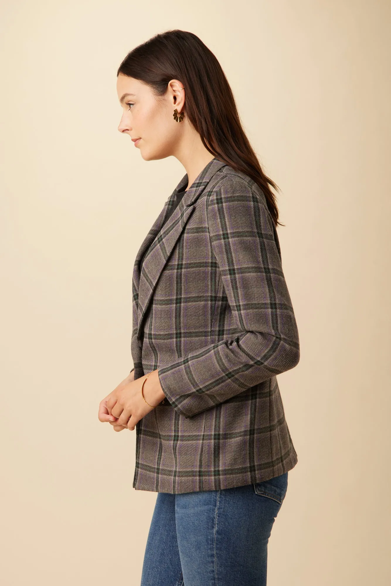 Pippa Upcycled Wool Blazer - Purple Plaid sold by Amour Vert product image thumbnail 2