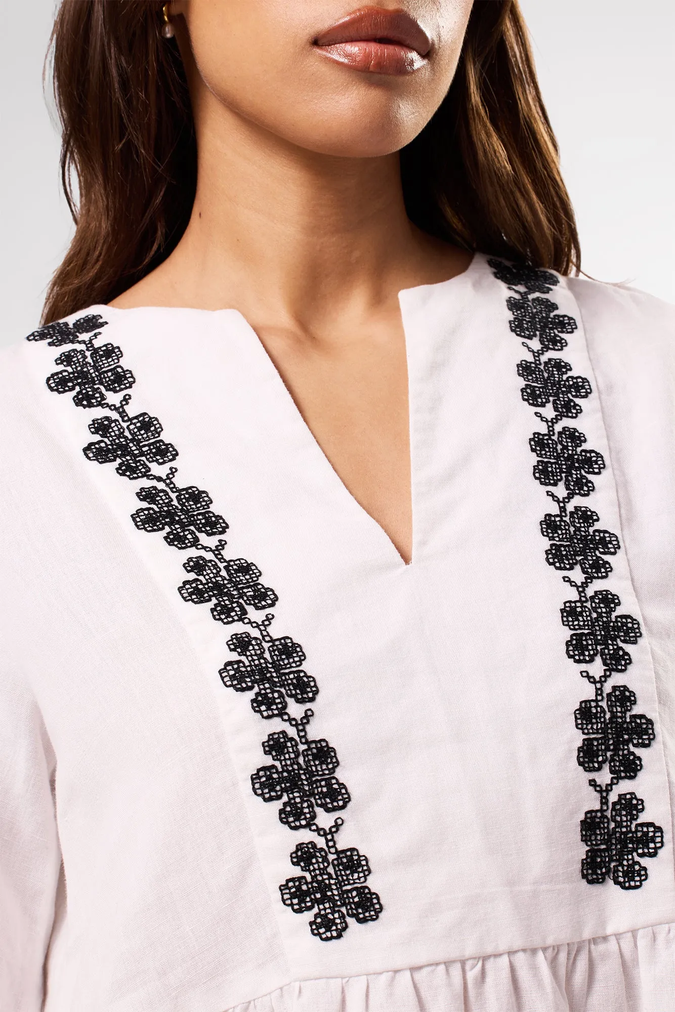 Placed Embroidery Dress - White Black Embroidery sold by Amour Vert product image thumbnail 2