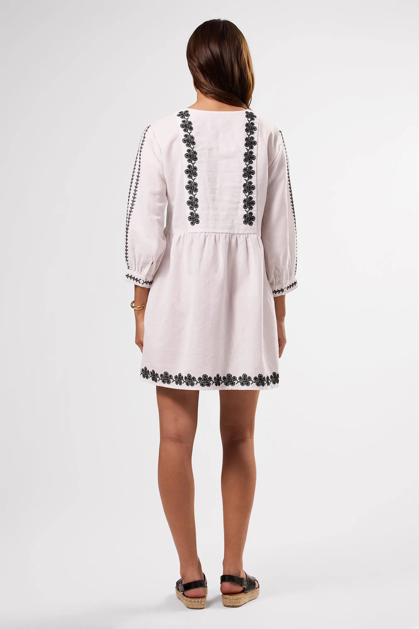 Placed Embroidery Dress - White Black Embroidery sold by Amour Vert product image thumbnail 4